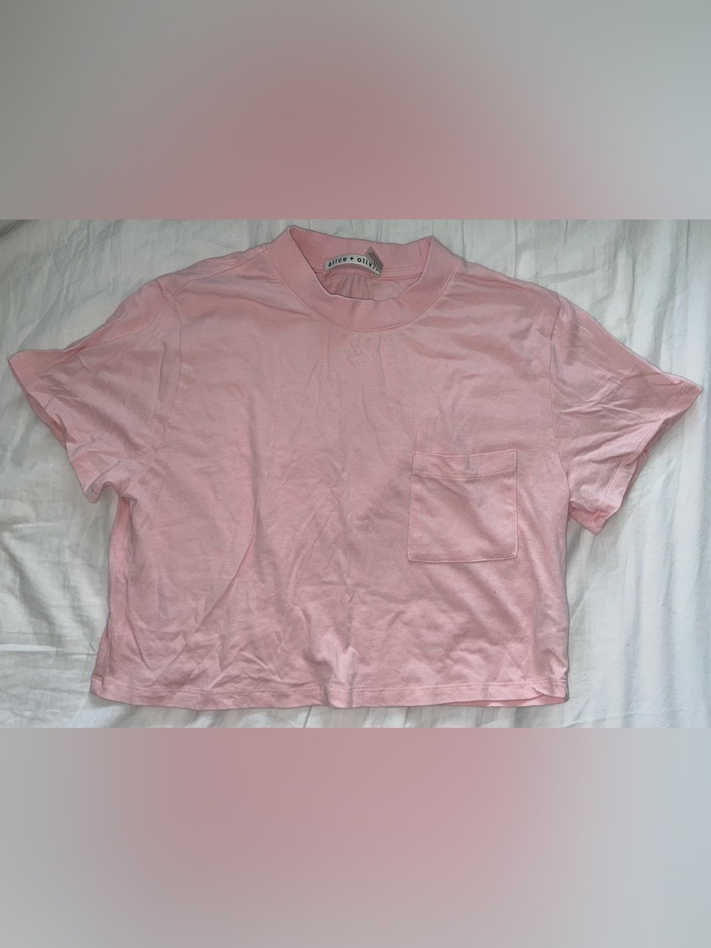 Alice + Olivia Women’s Cotton Short Sleeve Crop T Shirt Top Pink Small